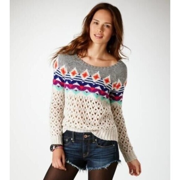 AMERICAN EAGLE Fair Isle Sweater OPEN STITCH SWEATER Large - Picture 1 of 4